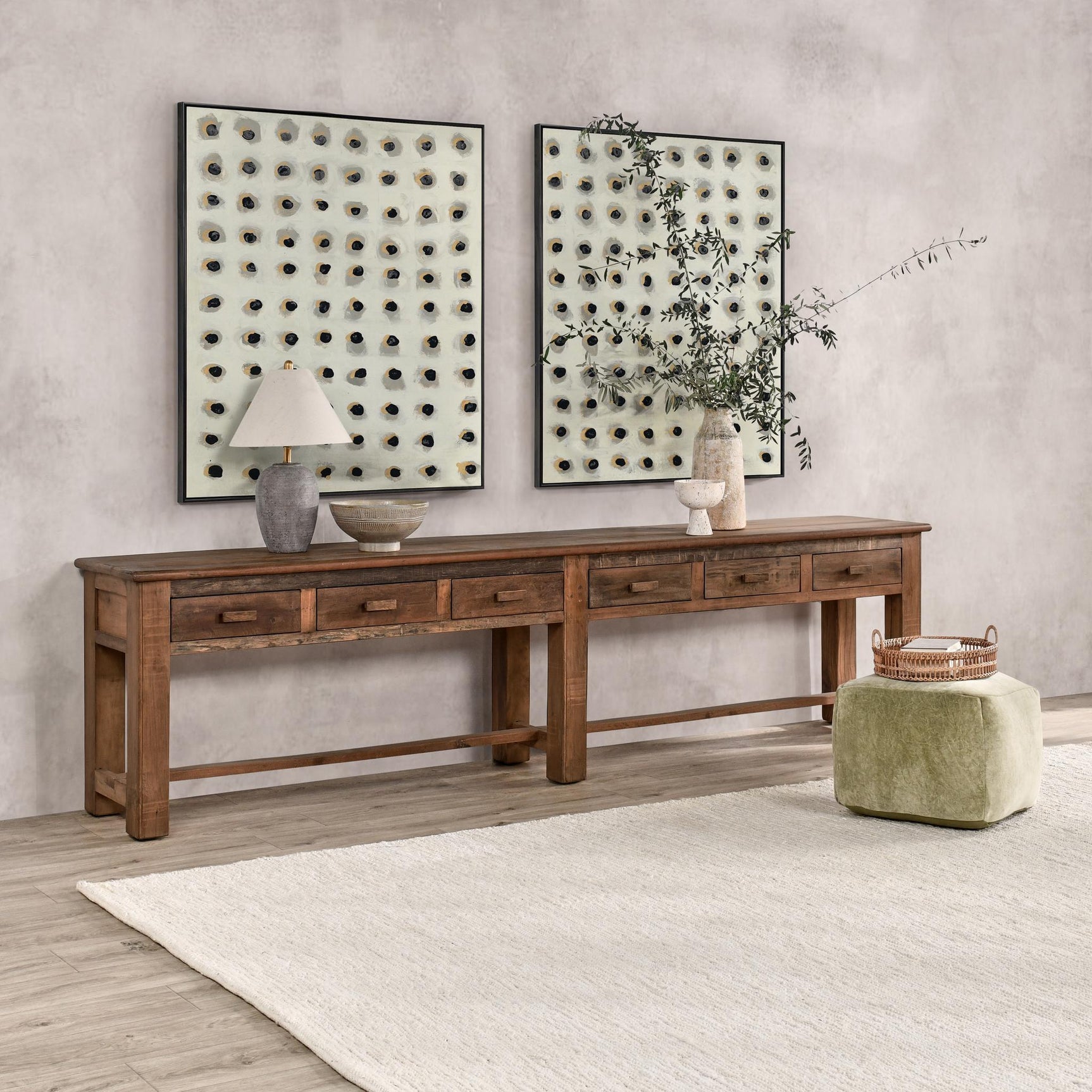 Ezra Natural 6 Drawer Console Table - Ornate Home