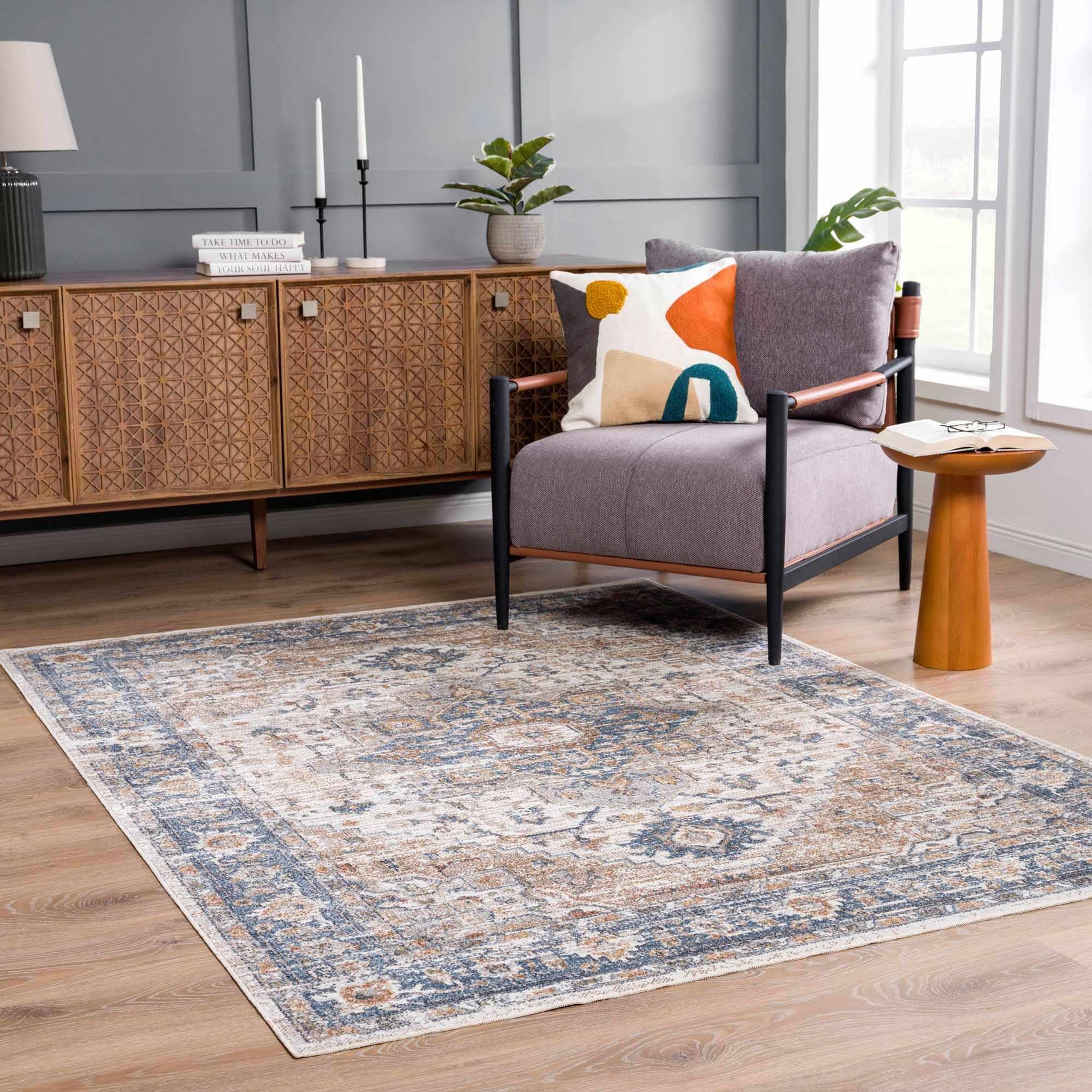 Ezri Cream Washable Area Rug - Ornate Home