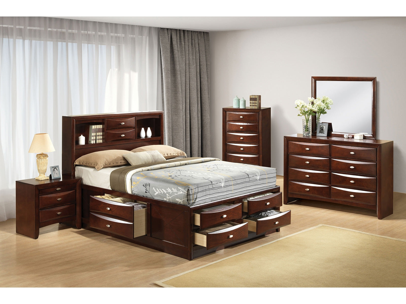 Zosimo Dark Cherry 5 Pc. Queen Bedroom Set w/ Chest - Ornate Home