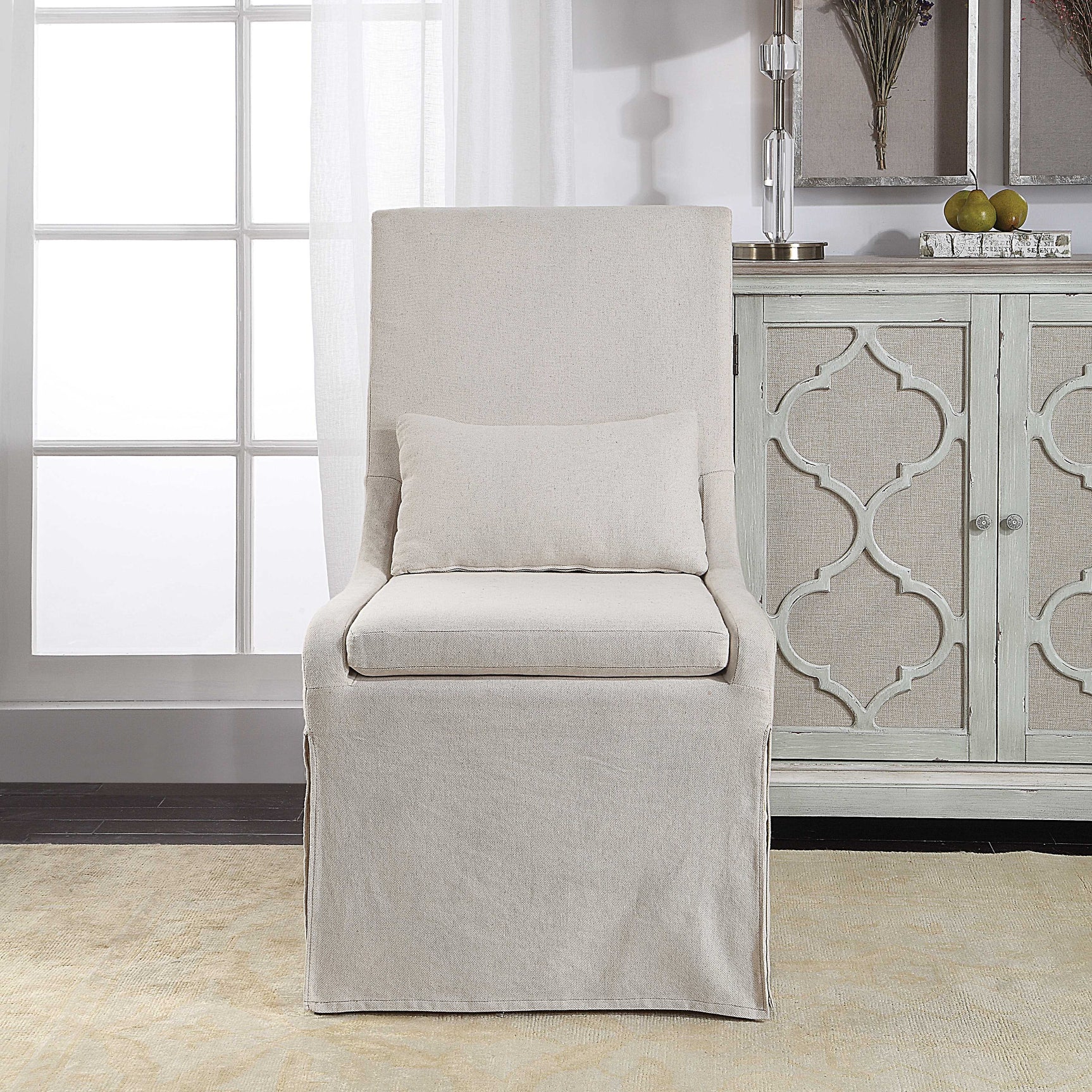 Coley White Linen Armless Chair