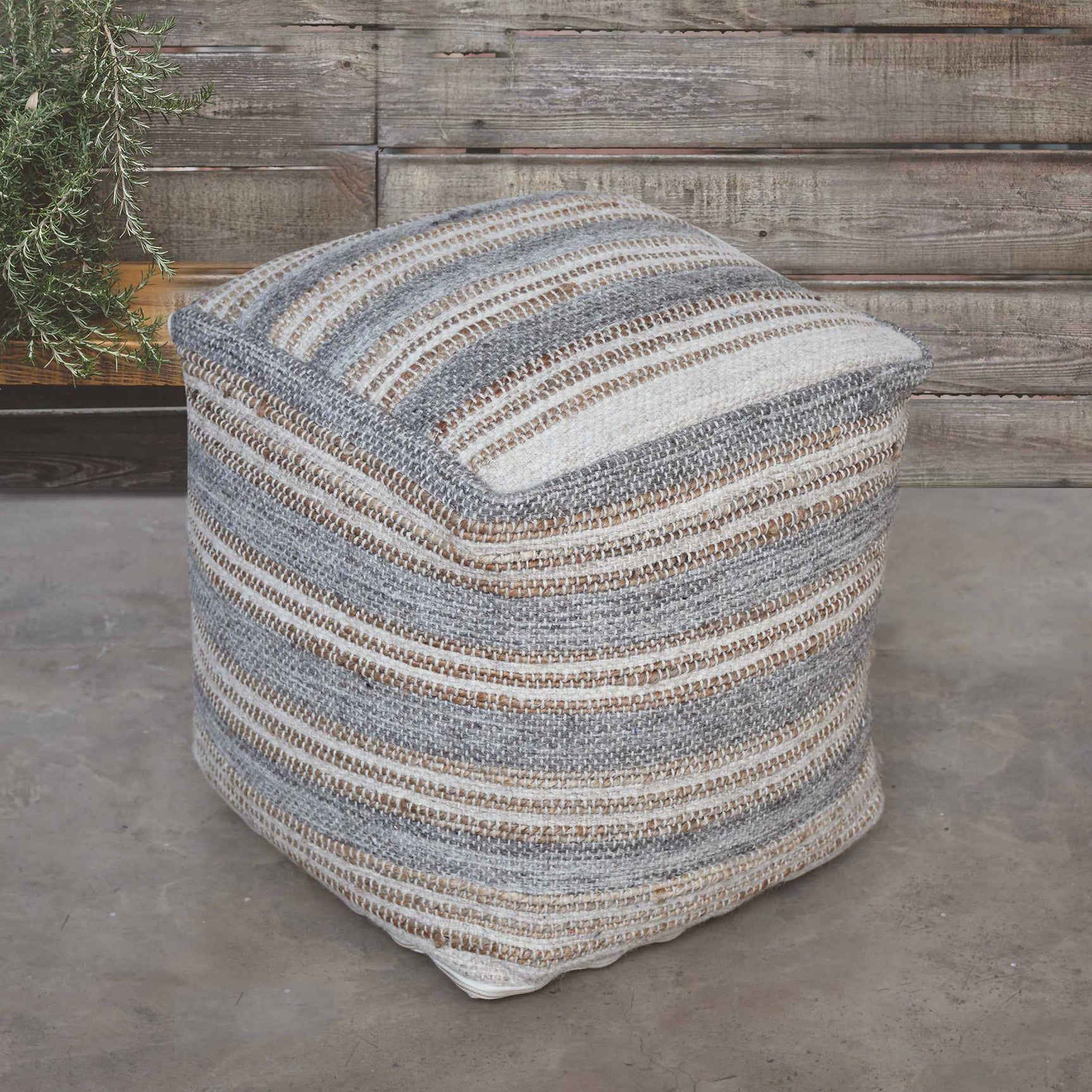 Mesick Gray Handwoven Pouf