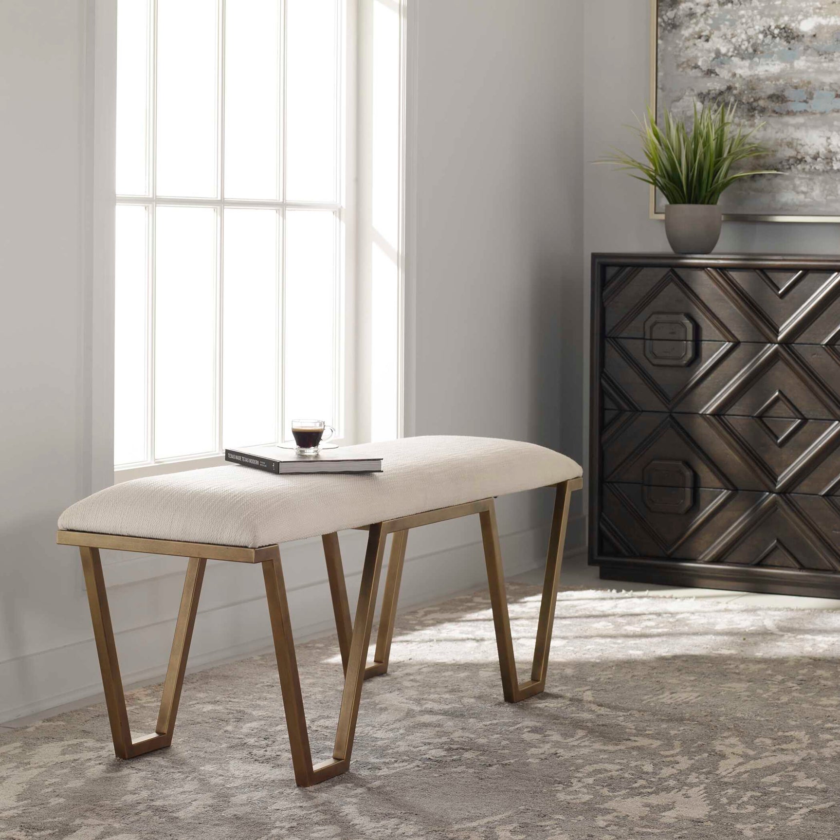 Farrah Gold/White Geometric Bench