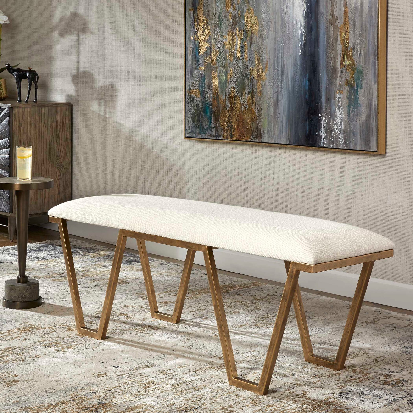 Farrah Gold/White Geometric Bench