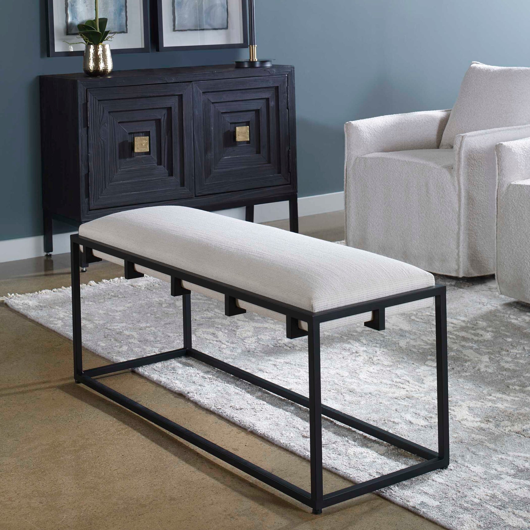Paradox Black/White Iron & Fabric Bench