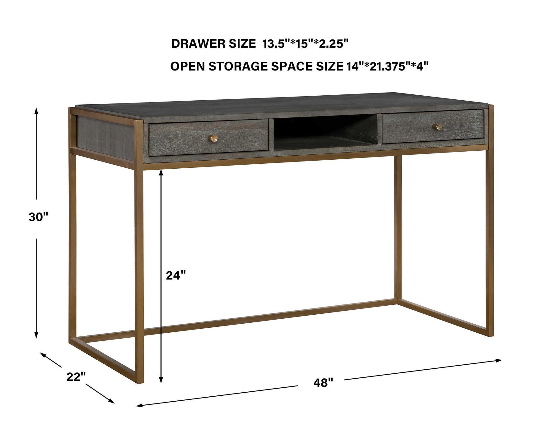 Taja Brass/Woodtone Modern Writing Desk