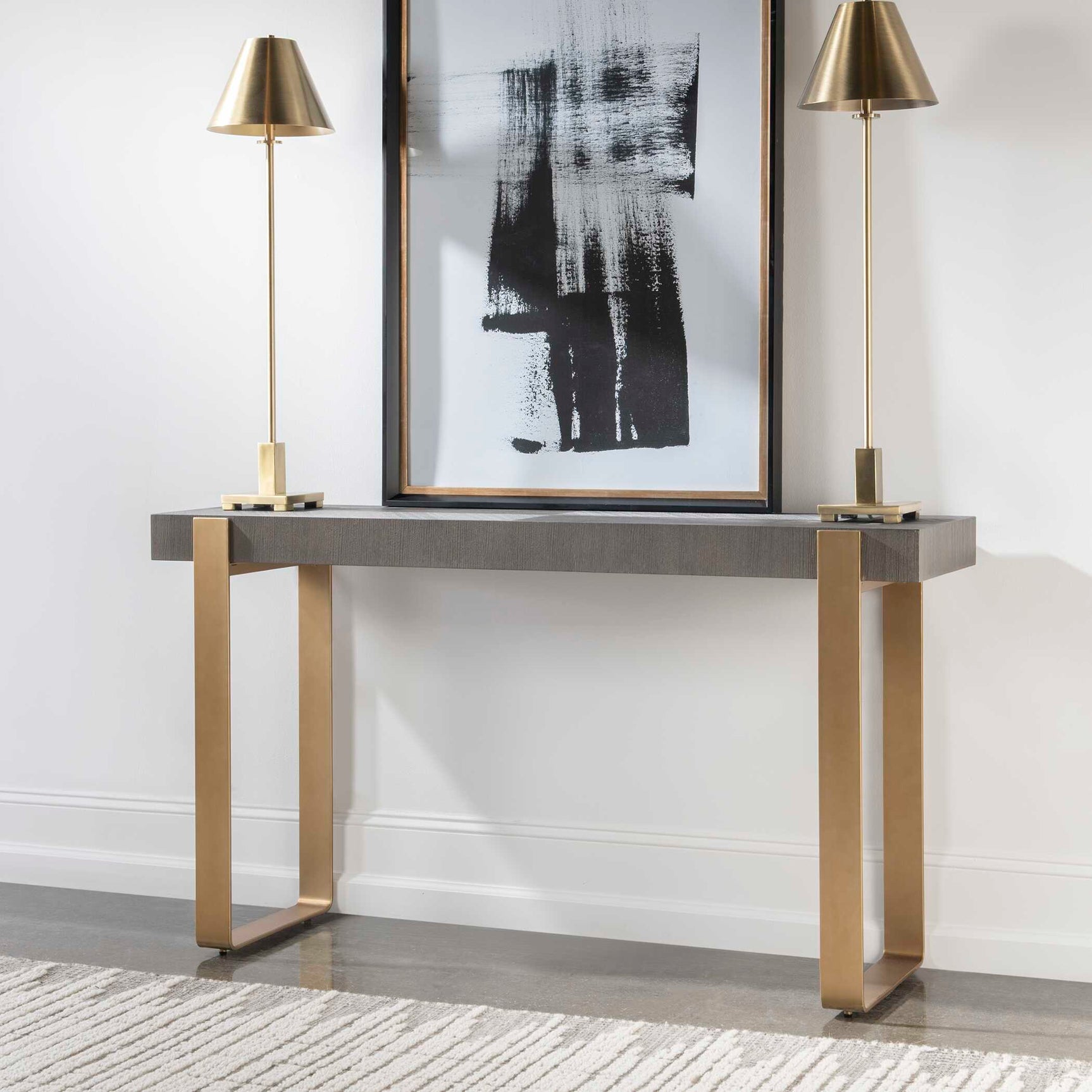 Kea Brass/Woodtone Contemporary Console Table