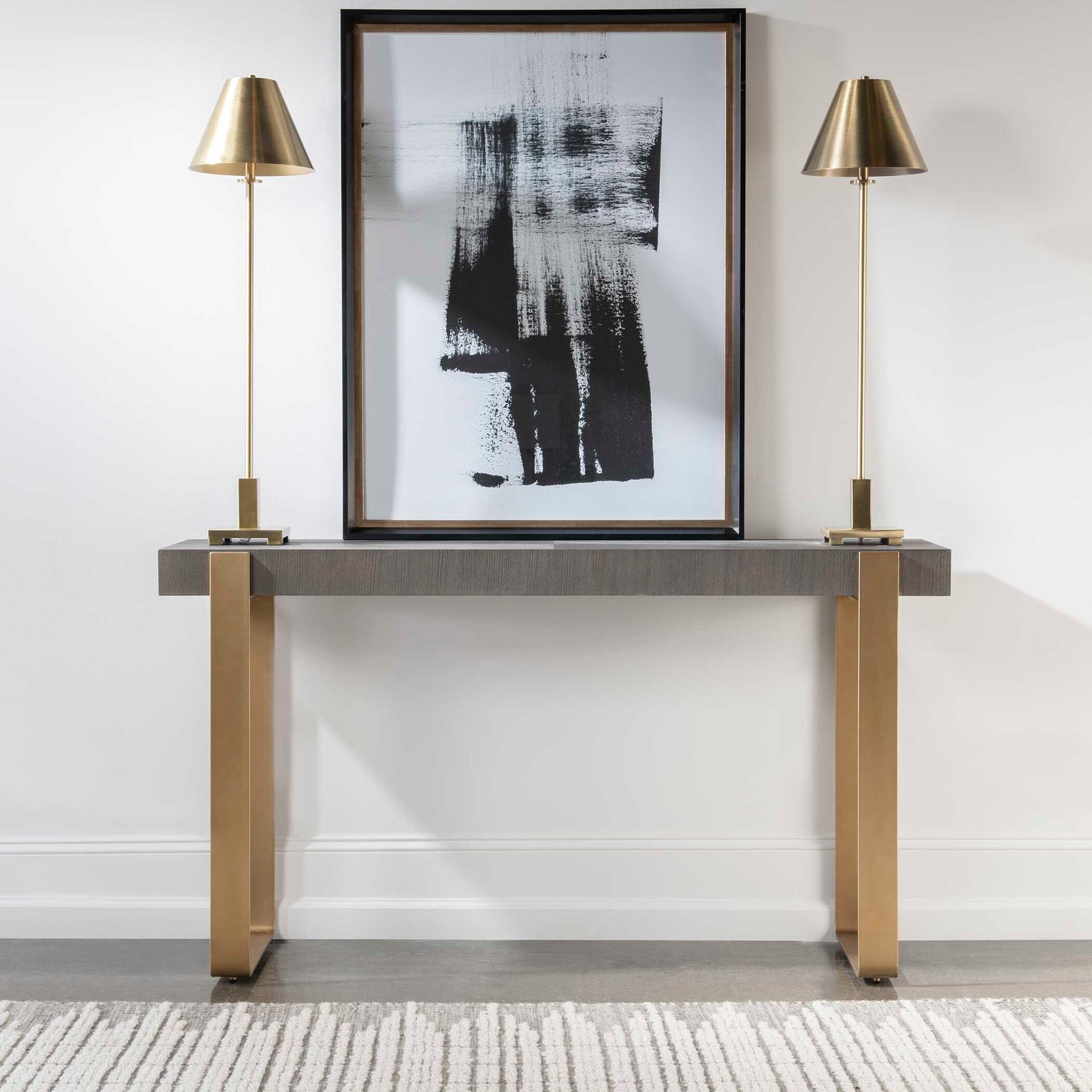 Kea Brass/Woodtone Contemporary Console Table