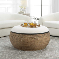 Island Brown Straw Storage Ottoman / Coffee Table - Ornate Home