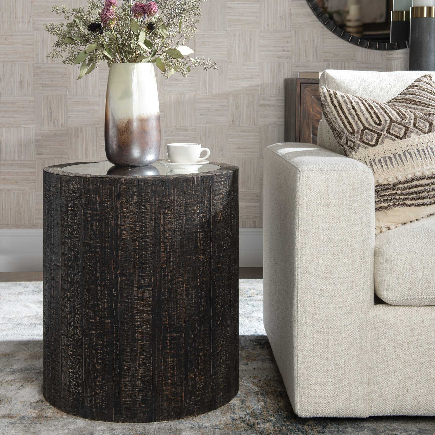 Sequoia Woodtone Mirrored Drum Table