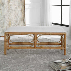 Laguna White Fabric Rattan Bench - Ornate Home