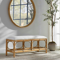 Laguna White Fabric Rattan Bench - Ornate Home