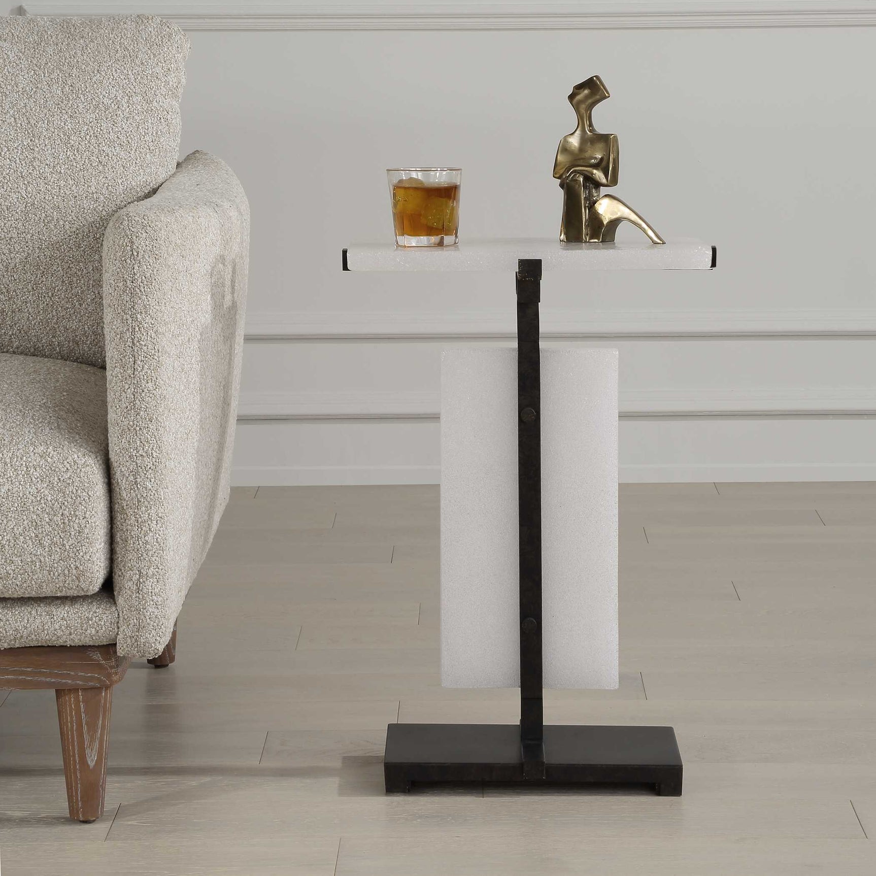 Elements Bubble Bronze/White Glass Accent Table