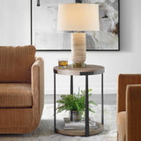Palisade Bronze/Woodtone Natural Round Side Table
