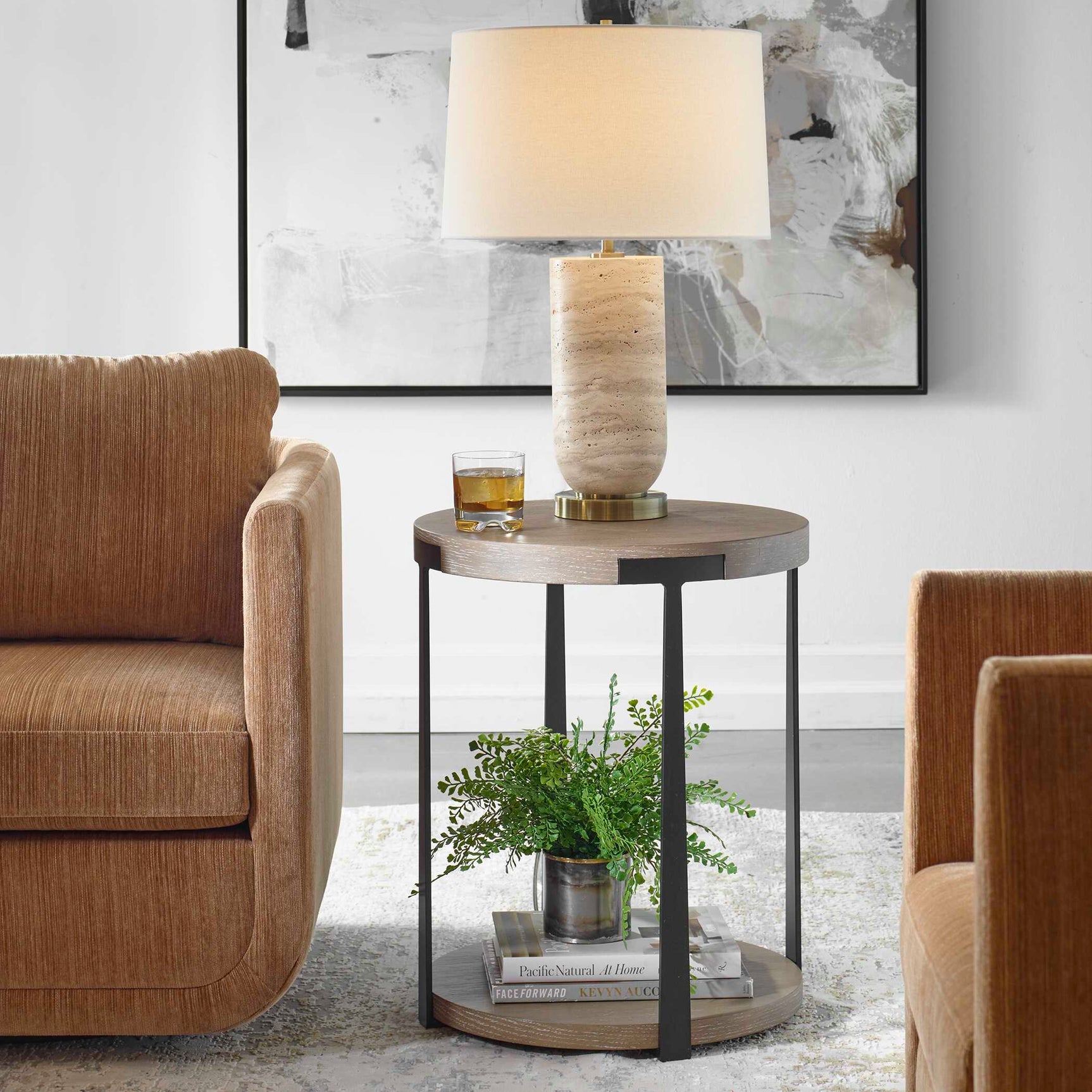 Palisade Bronze/Woodtone Natural Round Side Table
