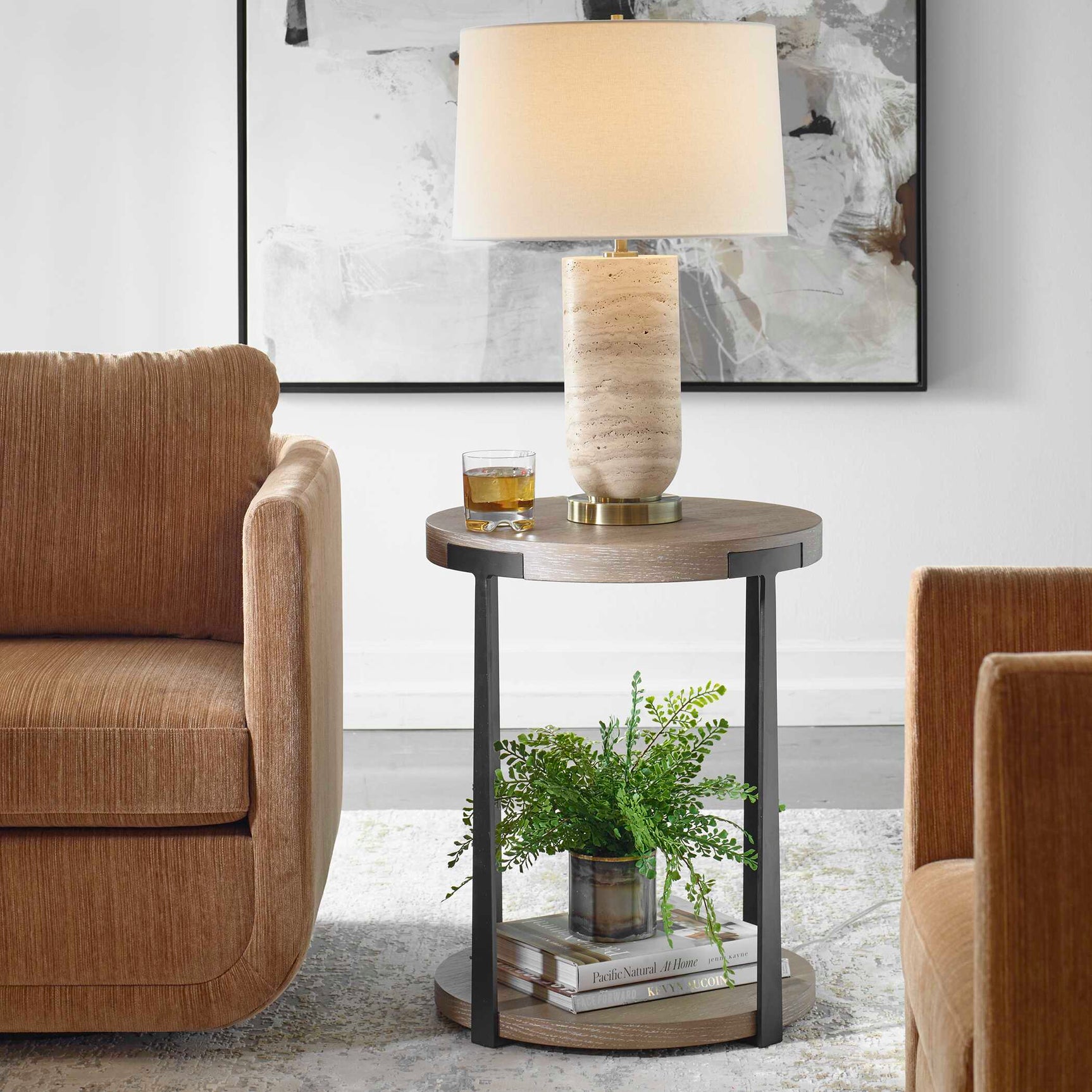 Palisade Bronze/Woodtone Natural Round Side Table