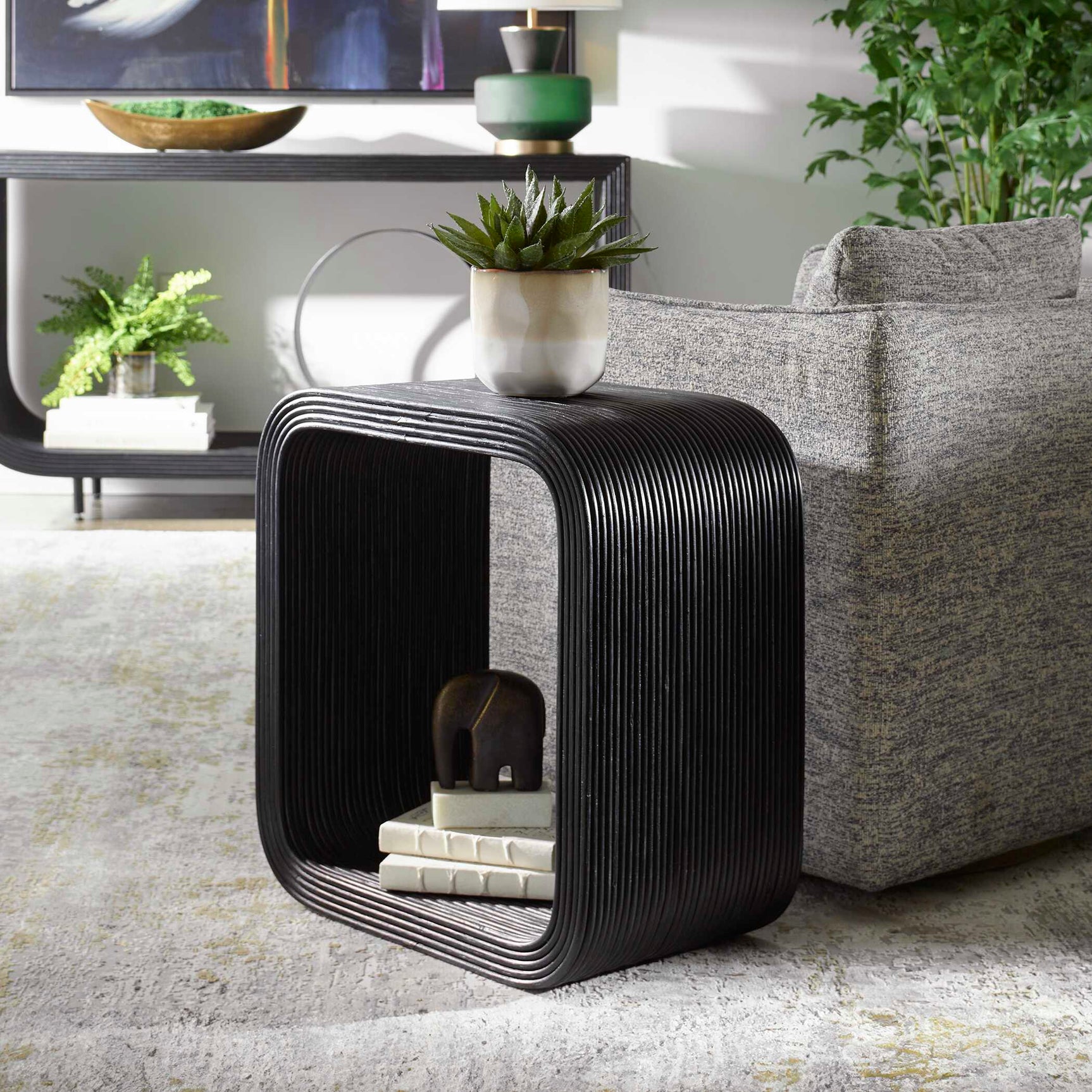 Compton Black Rattan Side Table