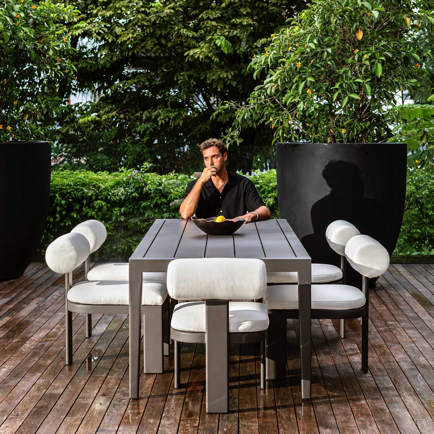 Bolster Back White Outdoor Dining Chair