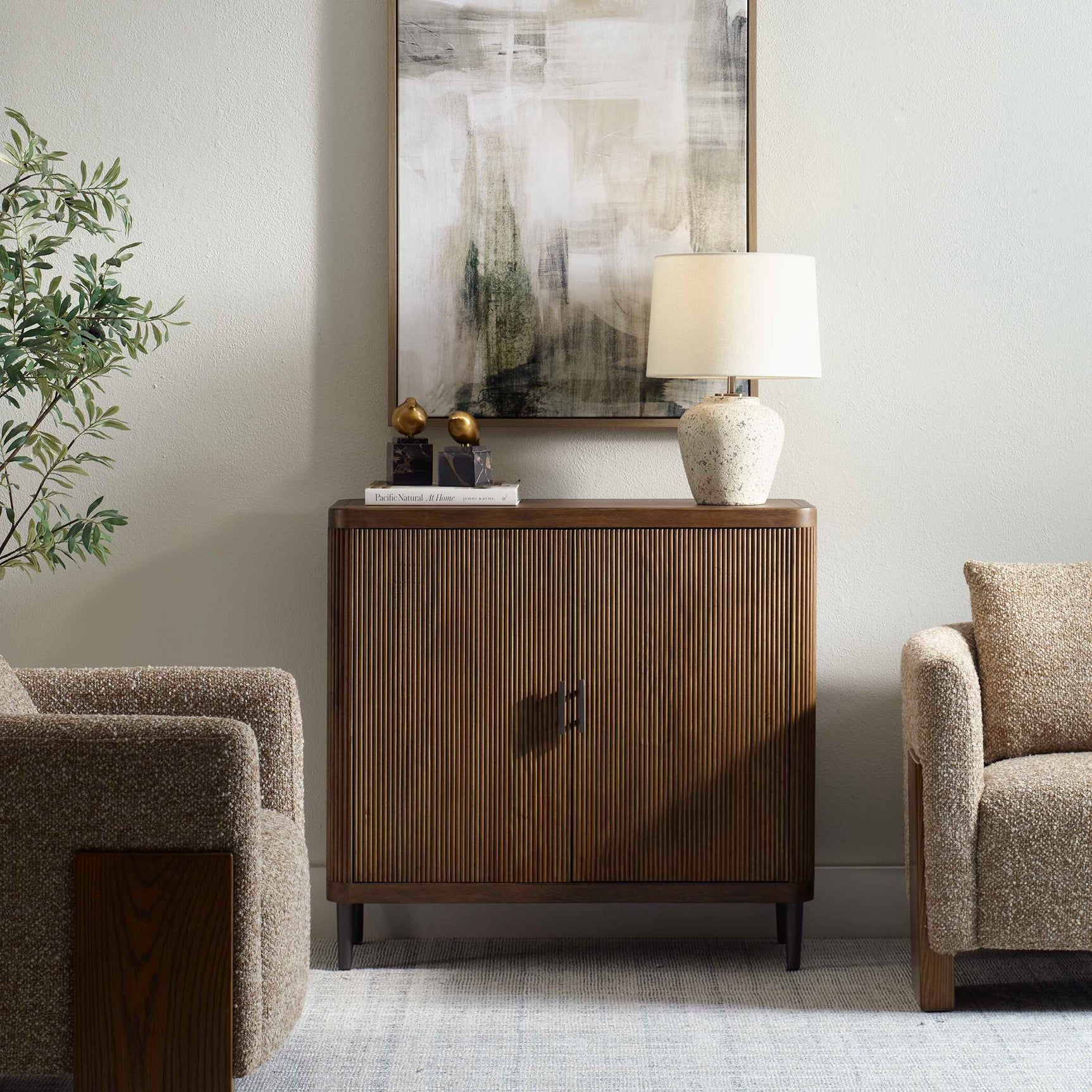 Pinstripe Woodtone Tambour 2 Door Cabinet