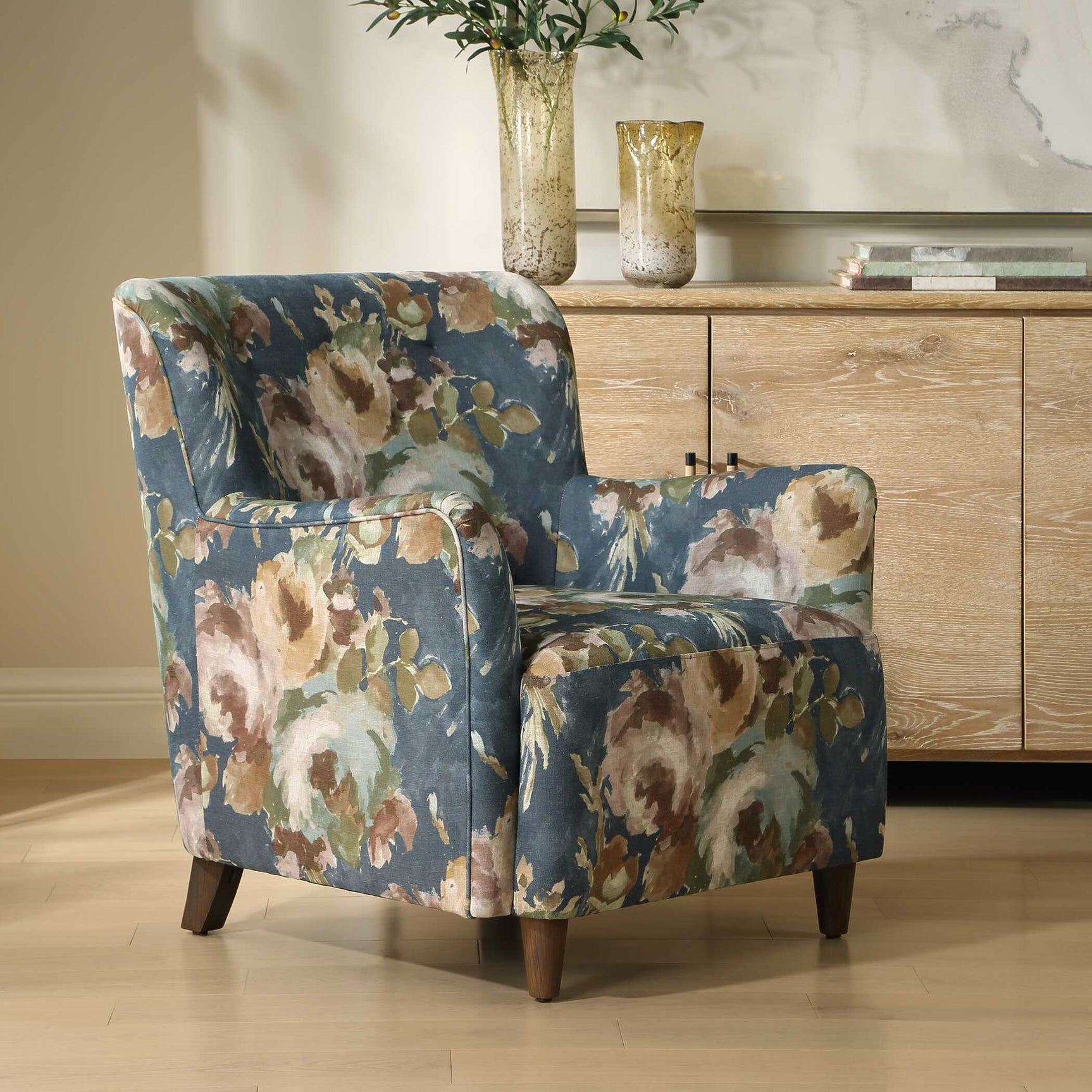 Lainey Blue Floral Upholstered Armchair