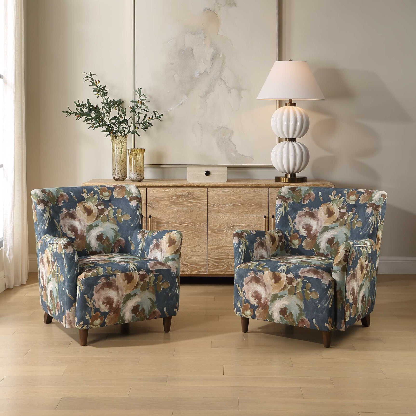 Lainey Blue Floral Upholstered Armchair