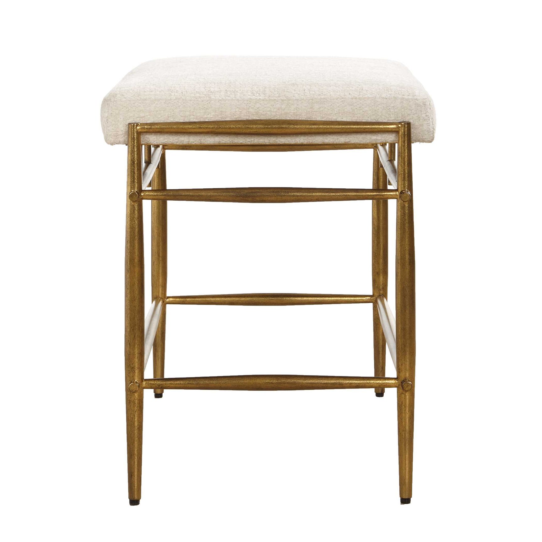 Karleen Gold/White Plush Small Brass Bench
