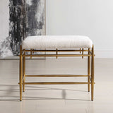 Karleen Gold/White Plush Small Brass Bench