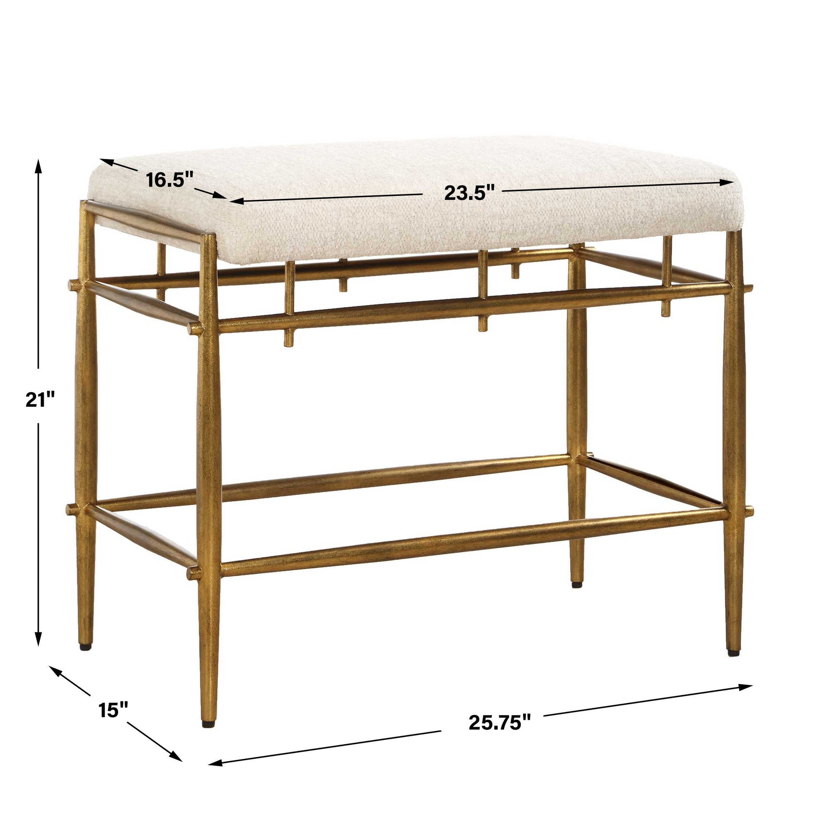 Karleen Gold/White Plush Small Brass Bench