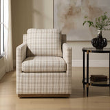Basie White Casual Linen Swivel Chair