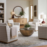 Basie White Casual Linen Swivel Chair