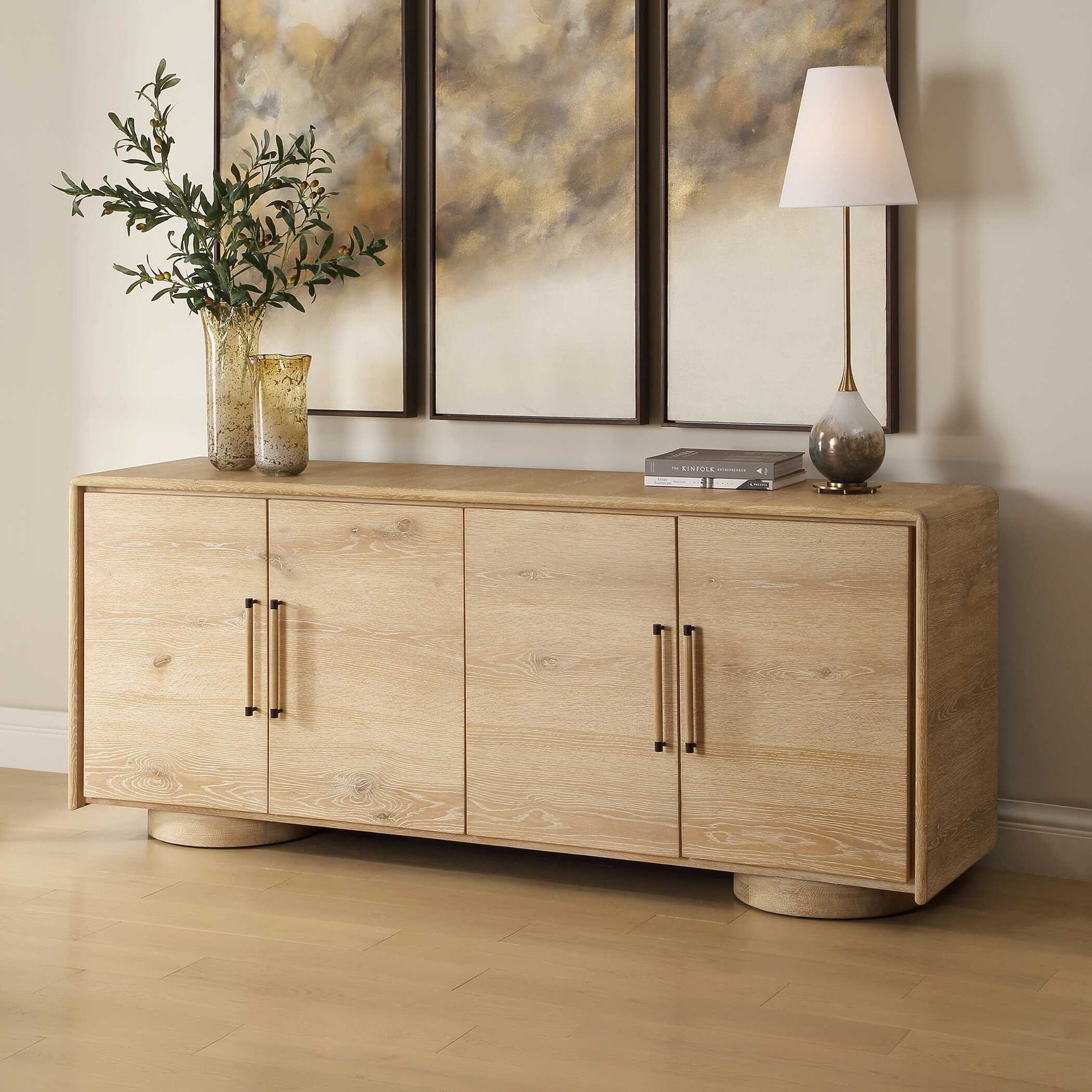 Evanston Natural Oak 4 Door Cabinet