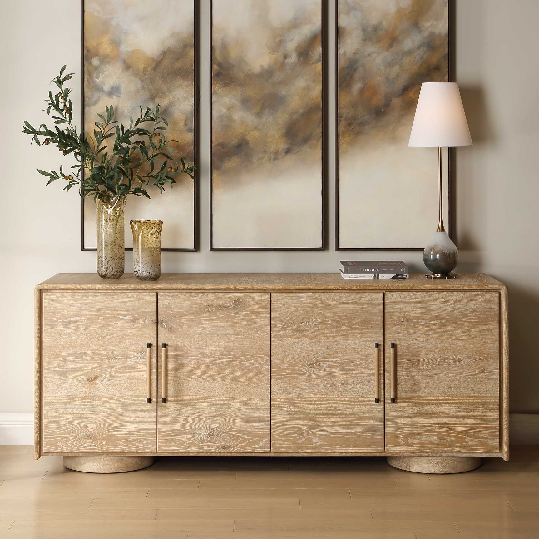 Evanston Natural Oak 4 Door Cabinet