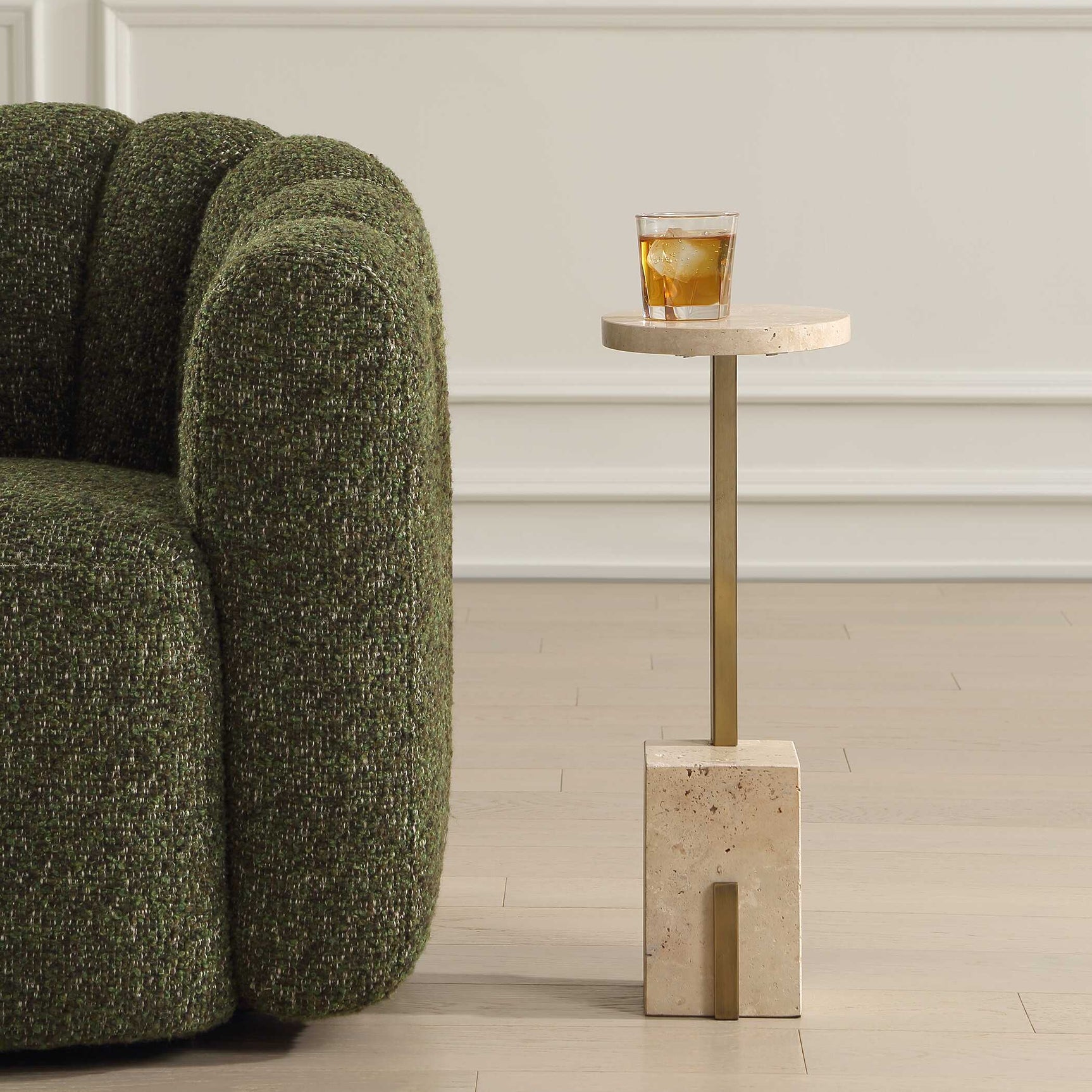 Feranno Brass Travertine Accent Table