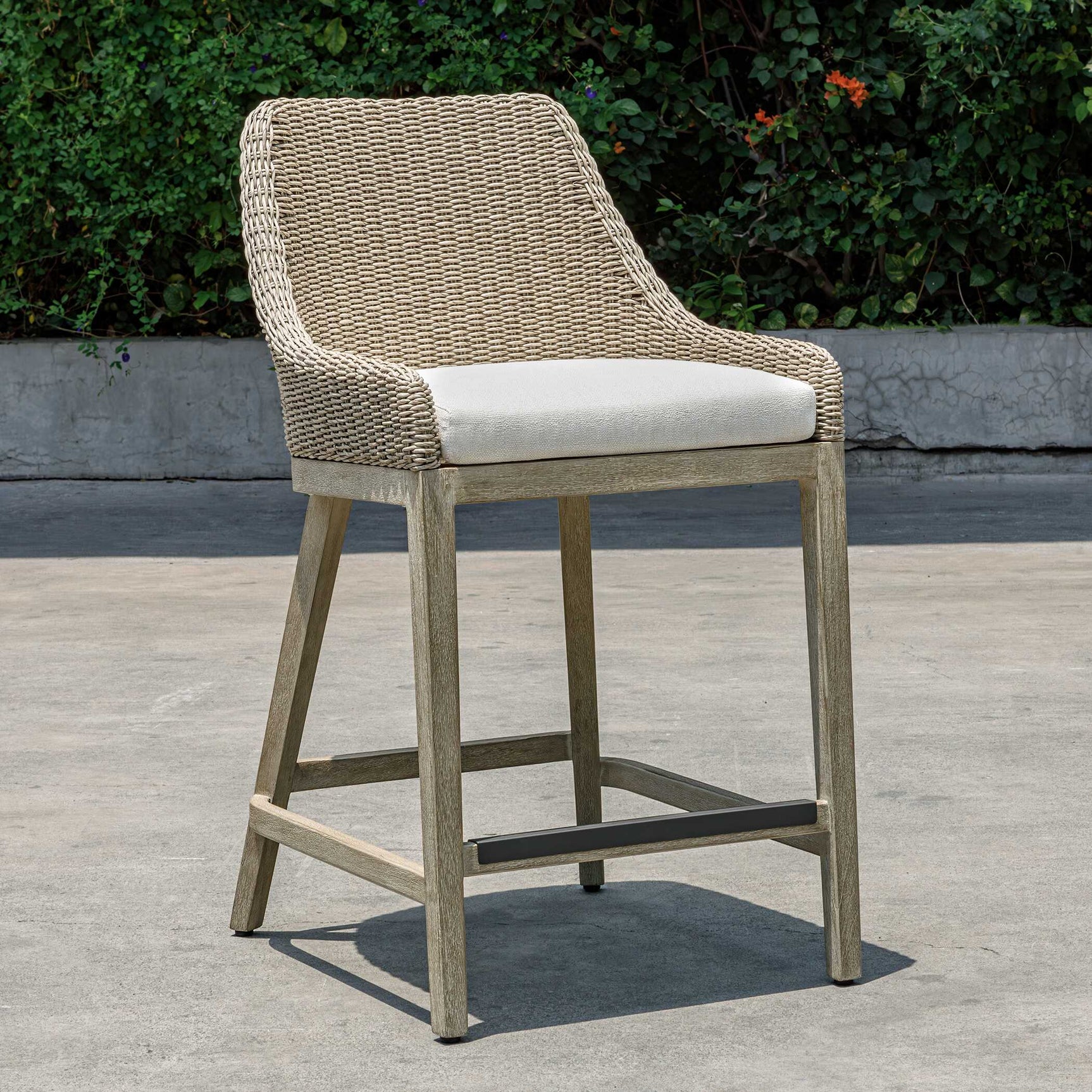 Paloma Brown/Gray/White Outdoor Wicker Counter Stool