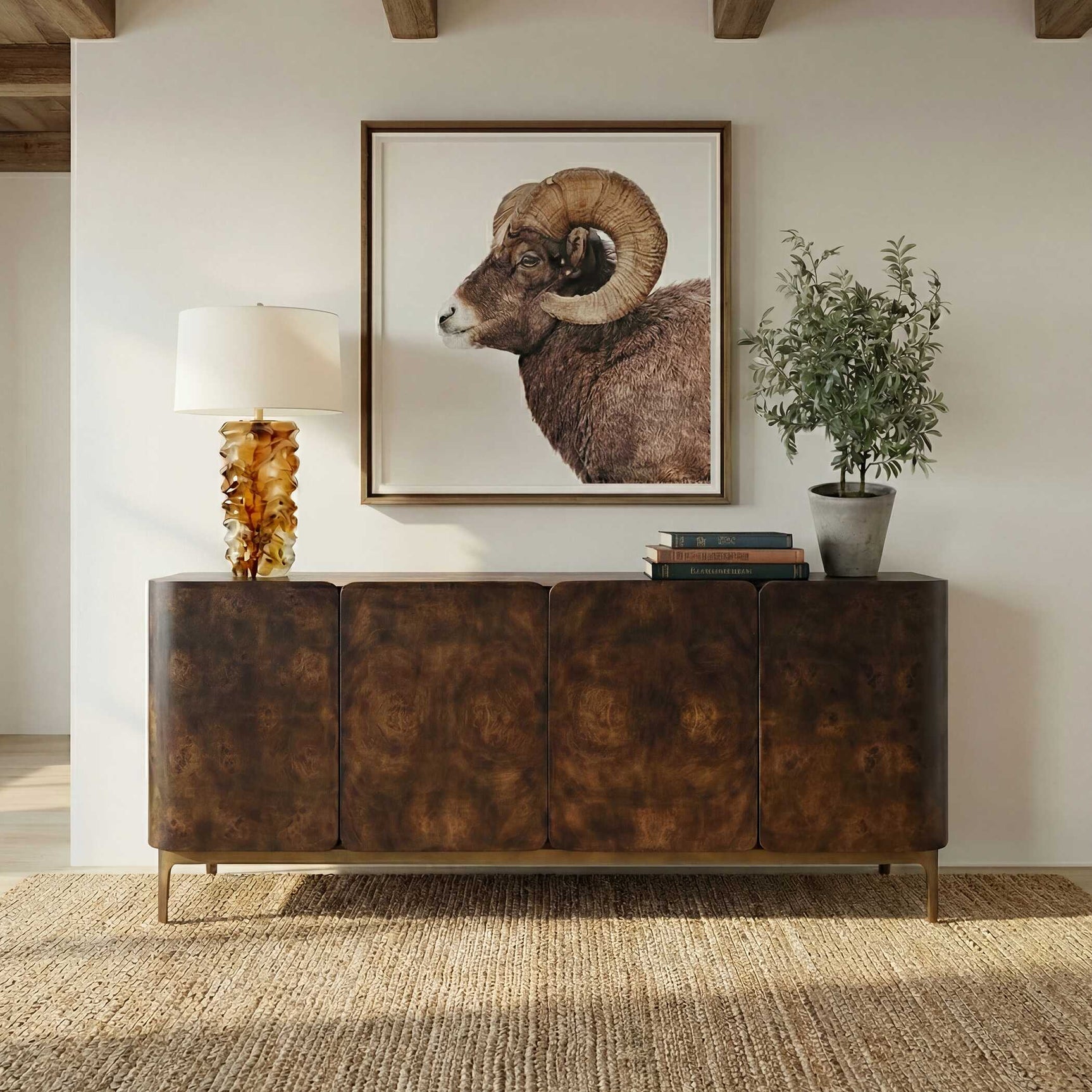 Melbourne Woodtone Mappa Burl 4 Door Cabinet