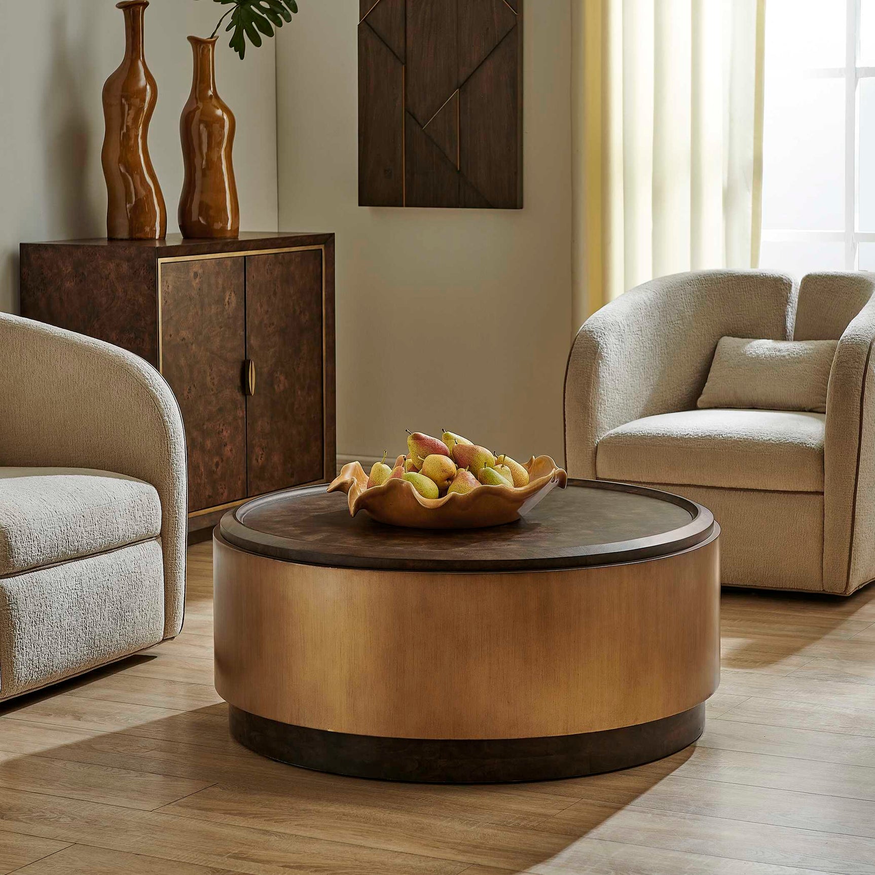 Parrish Brass/Woodtone Round Coffee Table
