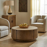 Tindall Brown/White/Woodtone Round Travertine Coffee Table