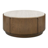 Tindall Brown/White/Woodtone Round Travertine Coffee Table