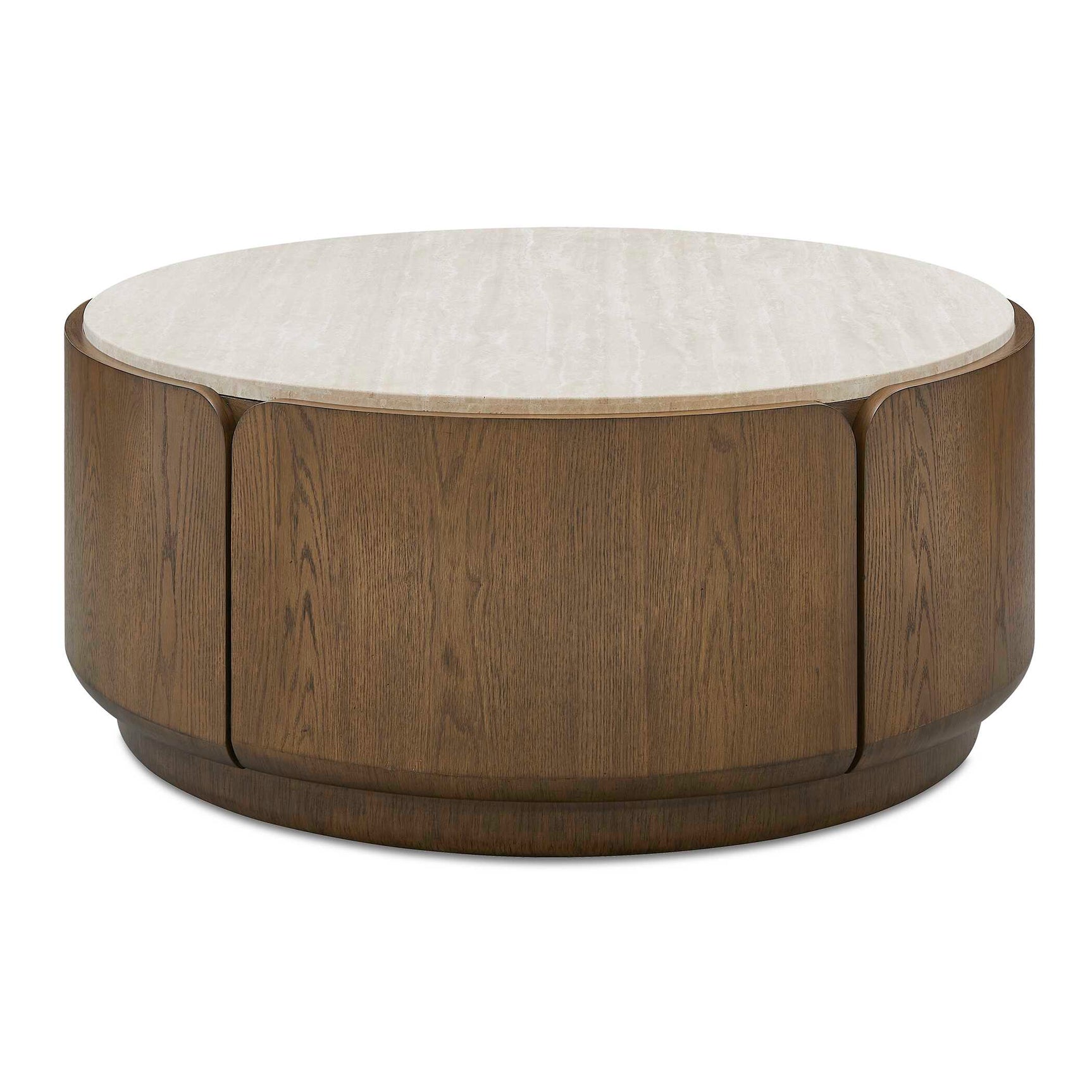 Tindall Brown/White/Woodtone Round Travertine Coffee Table