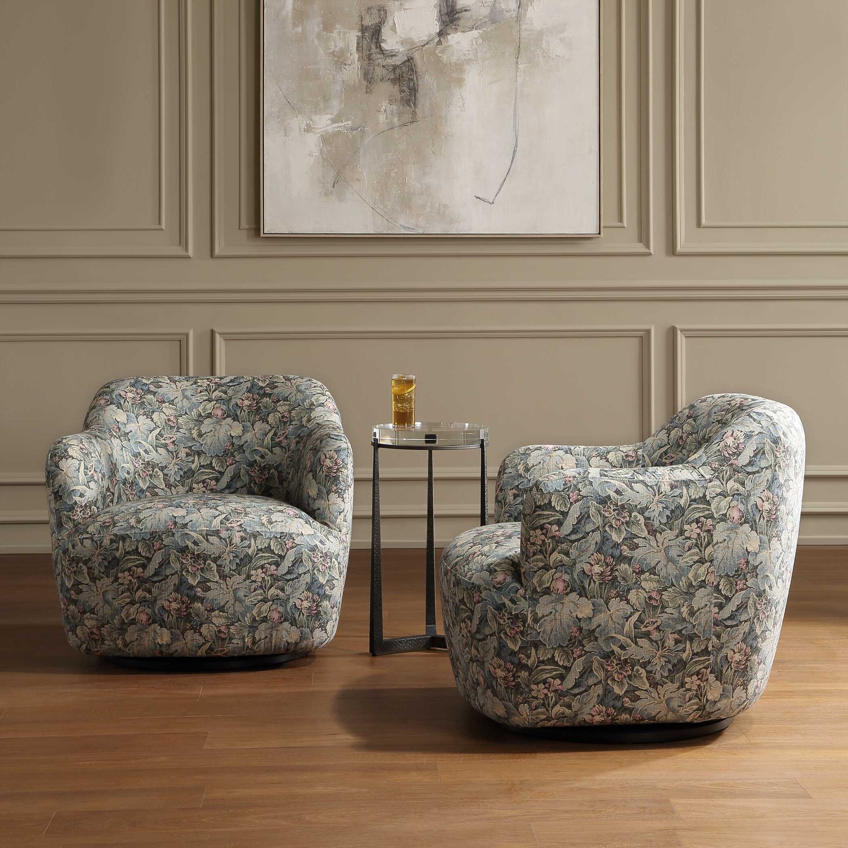 Ansel Tapestry Green Swivel Chair