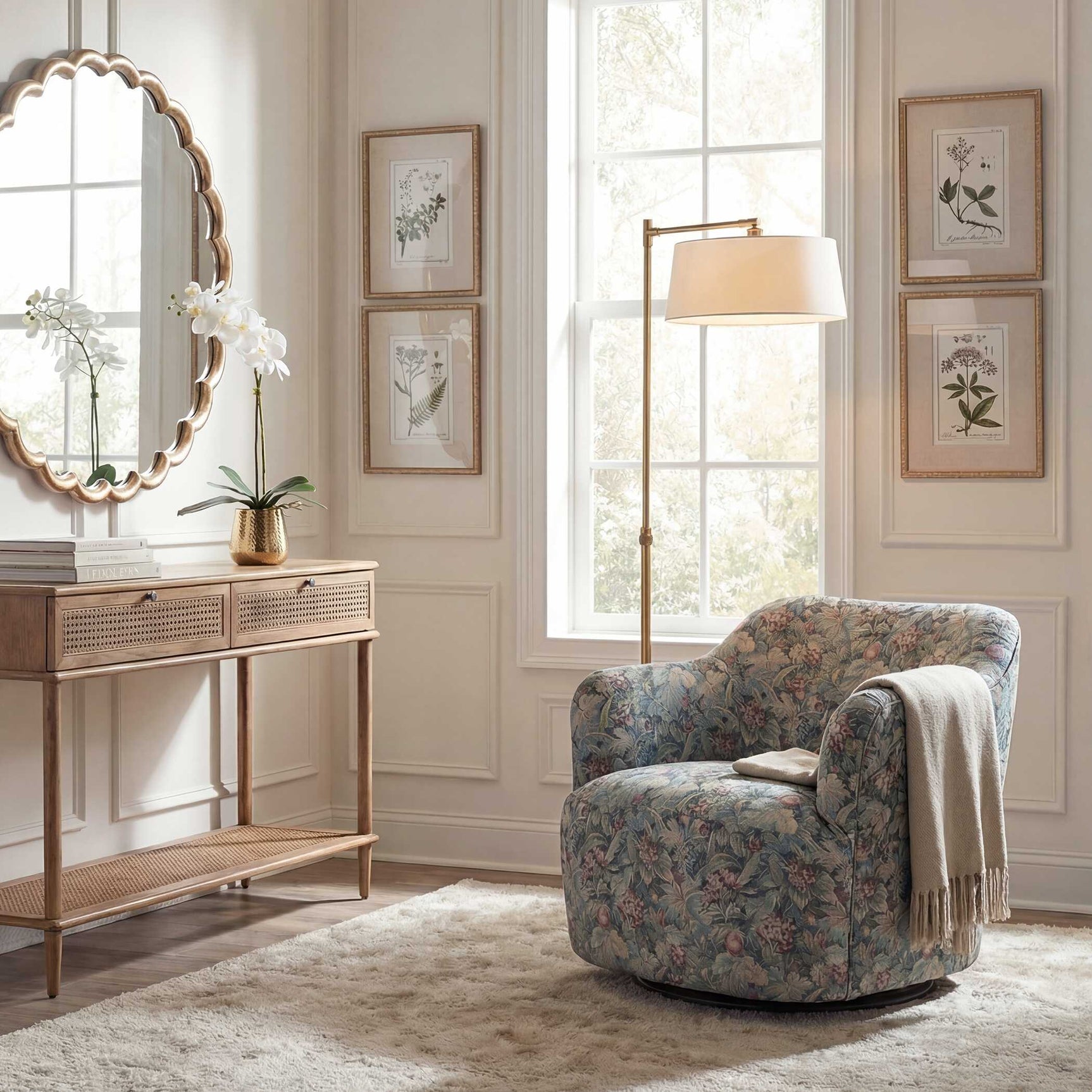 Ansel Tapestry Green Swivel Chair