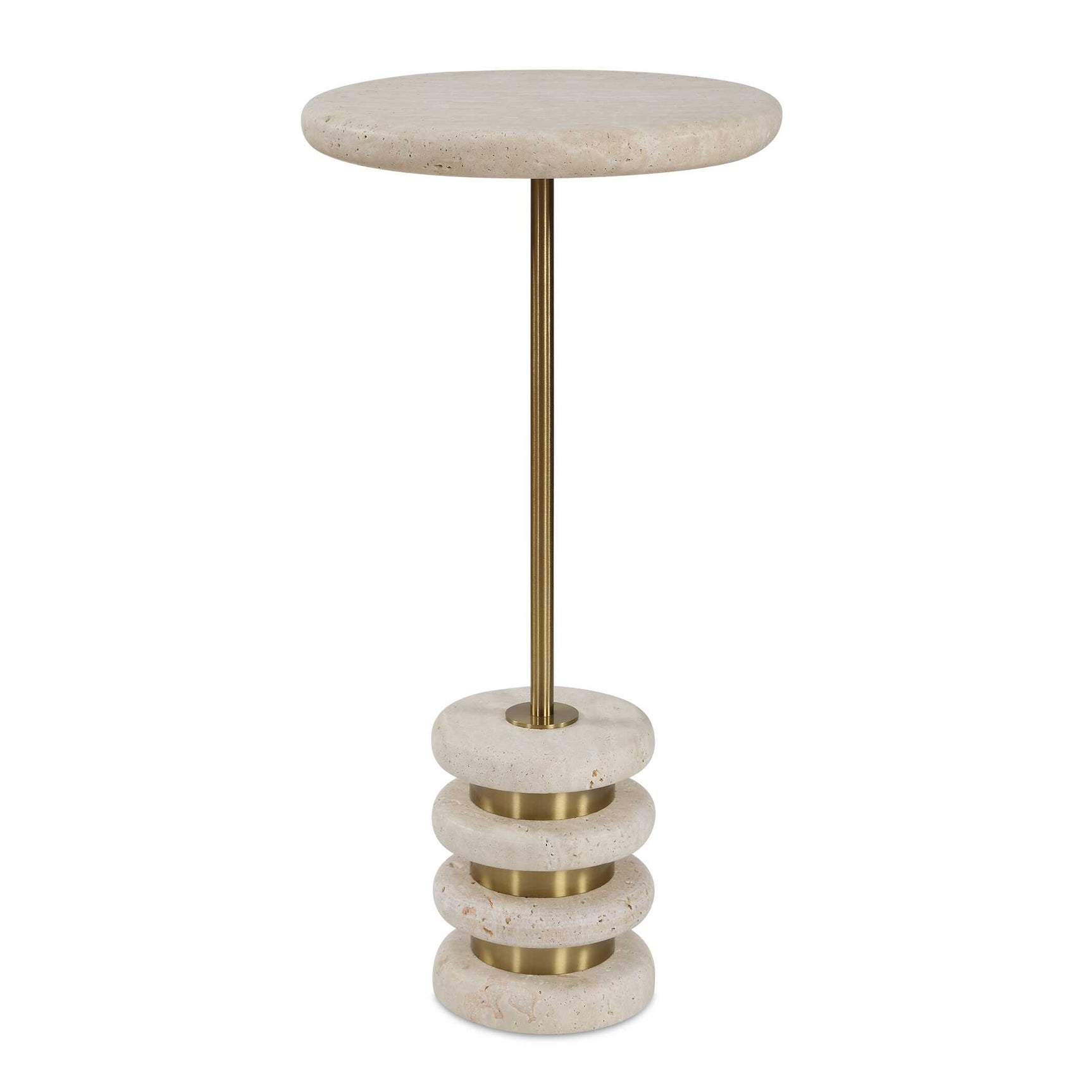 Adames Brass/White Travertine Drink Table