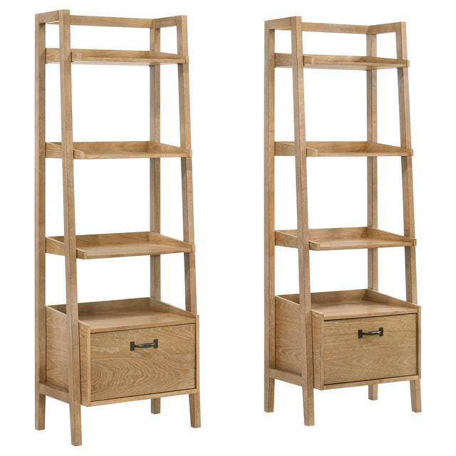 Fabian Distressed Light Brown 2-piece 3-shelf Bookshelf with Drawer - Ornate Home