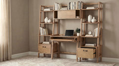 Fabian Distressed Light Brown 4-piece Computer Desk and Bookshelf Set - Ornate Home