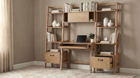 Fabian Distressed Light Brown 4-piece Computer Desk and Bookshelf Set - Ornate Home