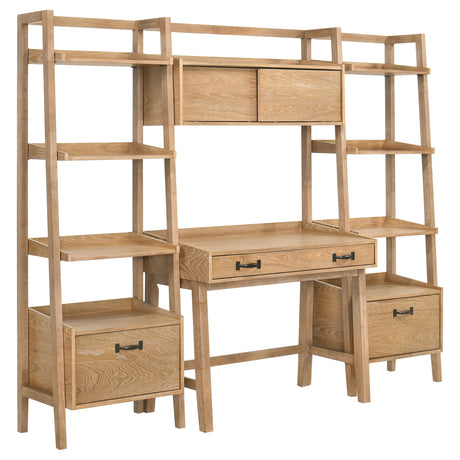 Fabian Distressed Light Brown 4-piece Computer Desk and Bookshelf Set - Ornate Home