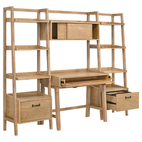 Fabian Distressed Light Brown 4-piece Computer Desk and Bookshelf Set - Ornate Home