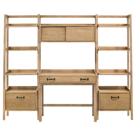 Fabian Distressed Light Brown 4-piece Computer Desk and Bookshelf Set - Ornate Home