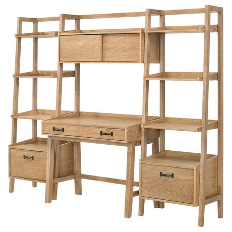 Fabian Distressed Light Brown 4-piece Computer Desk and Bookshelf Set - Ornate Home