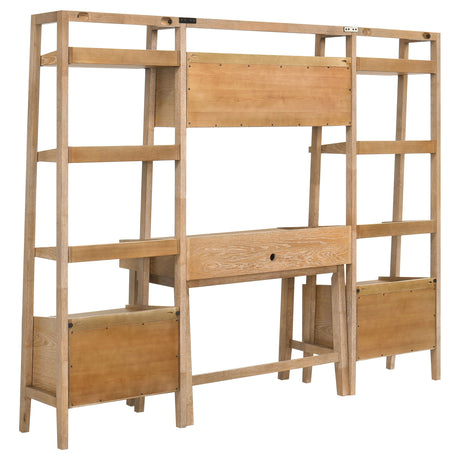 Fabian Distressed Light Brown 4-piece Computer Desk and Bookshelf Set - Ornate Home