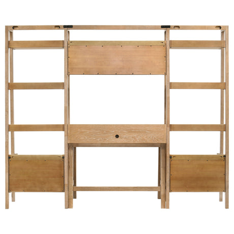 Fabian Distressed Light Brown 4-piece Computer Desk and Bookshelf Set - Ornate Home